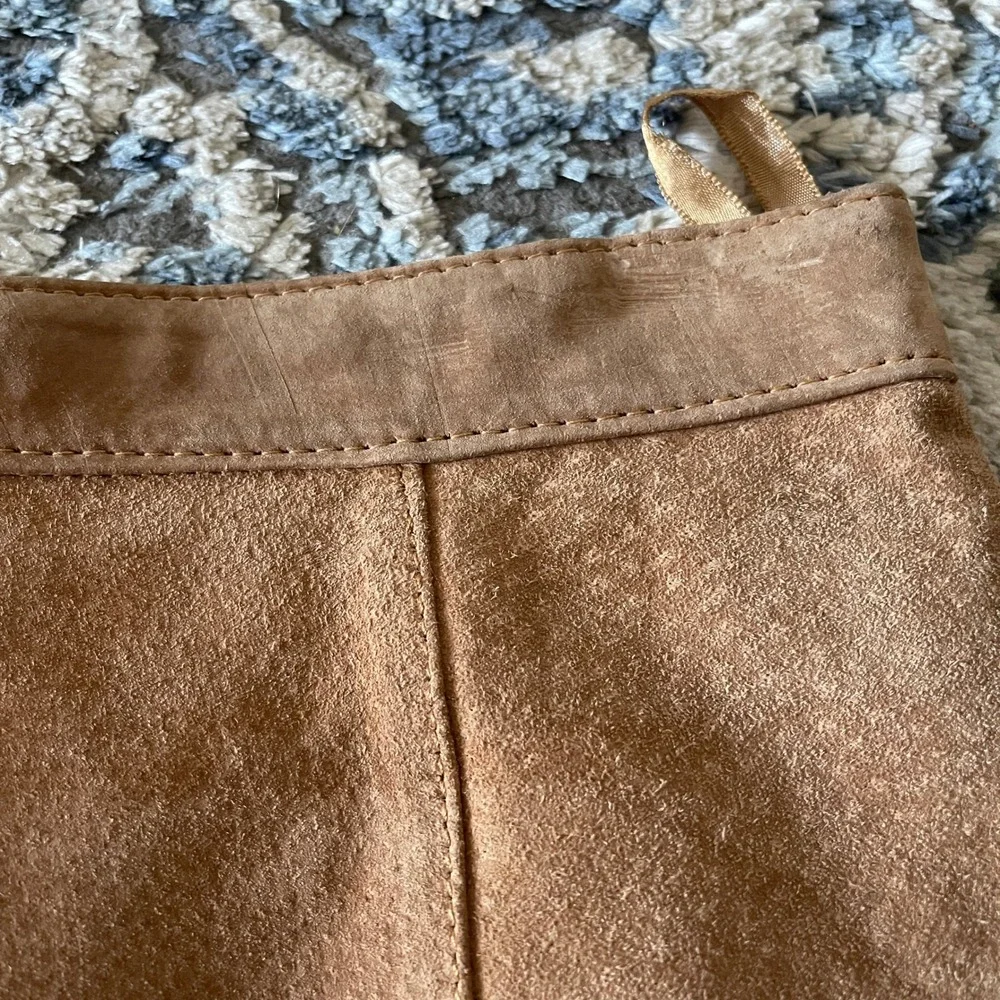 Vintage 90s Global Identity Leather London Tan Brown‎ Suede Mini Skirt Size 3/4 - Picture 8 of 9
